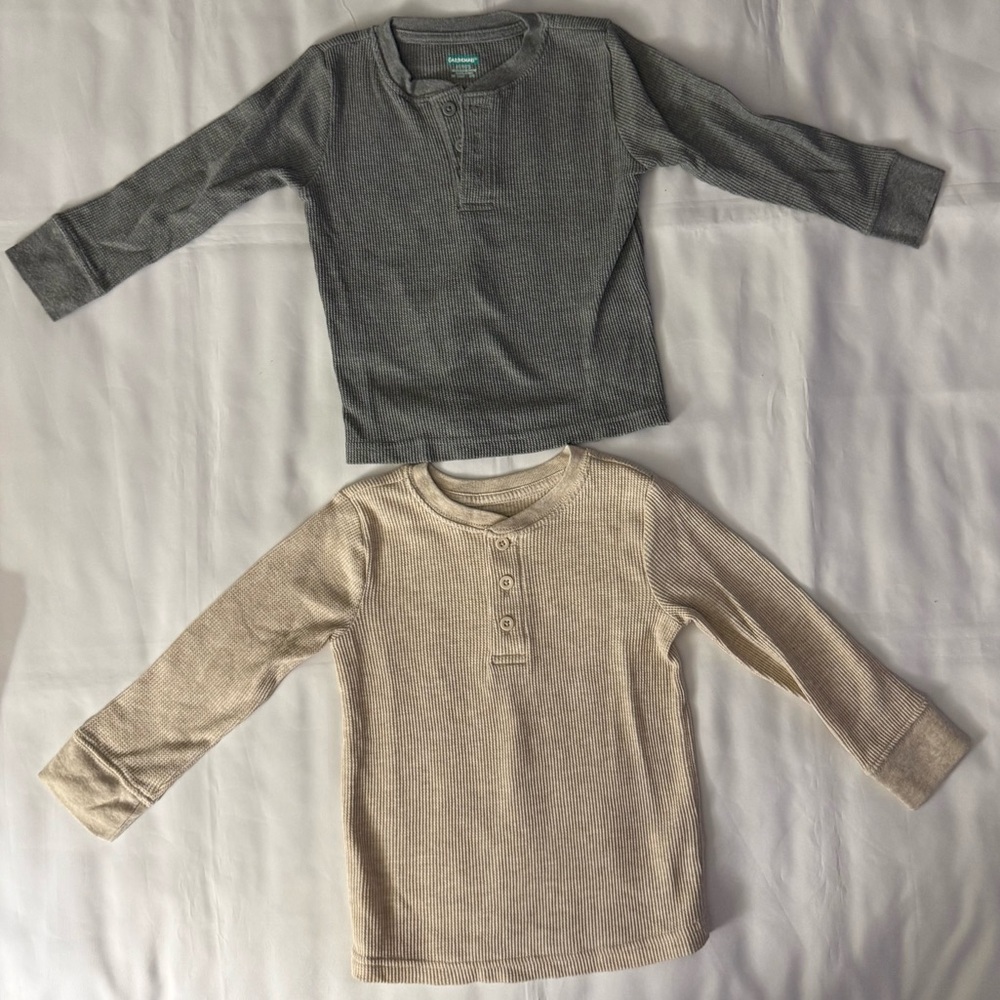 Garanimals 2pc Waffle Knit Toddler Henley Shirt Bundle - Gray & Cream